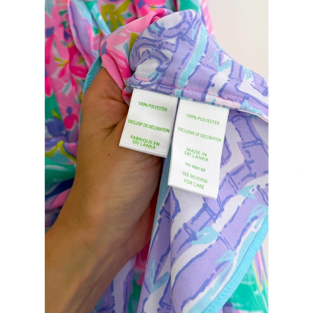 Lilly Pulitzer Marilina Bright Pink Aqua Purple Print Tunic It Was All A Dream - Picture 8 of 8